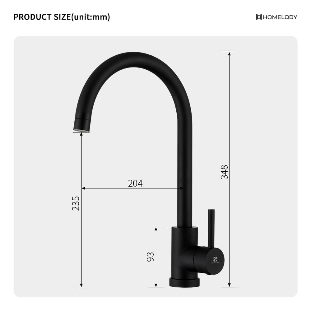 Homelody single lever low pressure kitchen faucet matt black