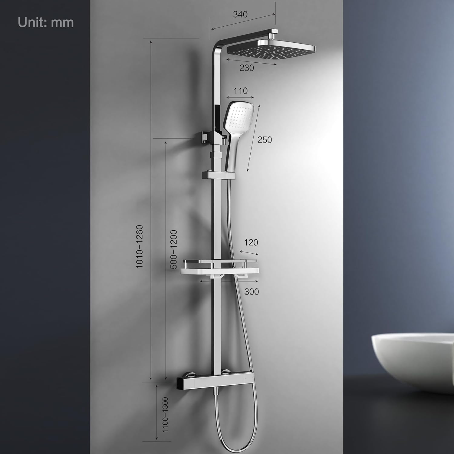 HOMELODY Shower System with Thermostat Chrome Shower Fitting Complete Set