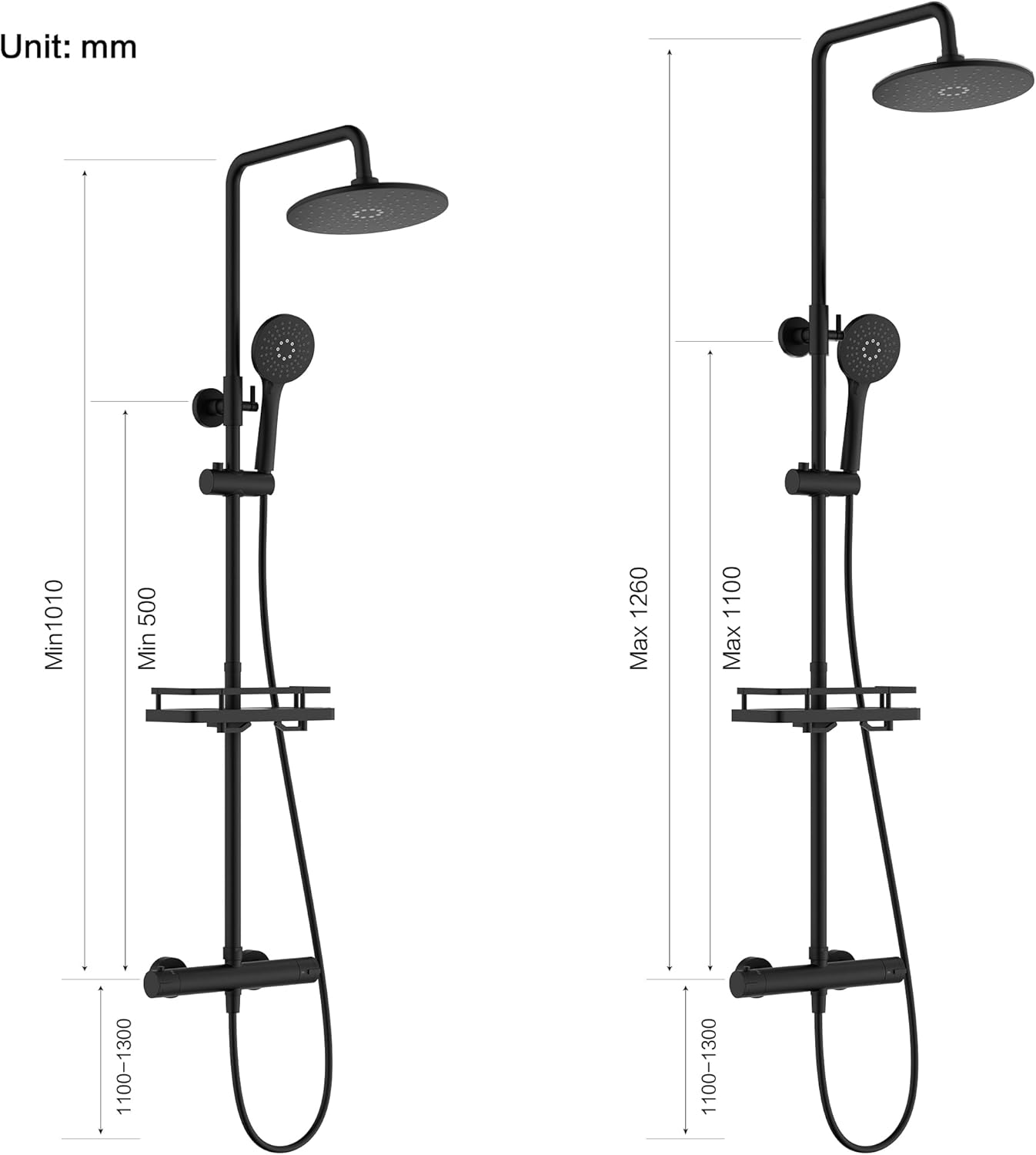 HOMELODY Shower System with Thermostat Black Shower Fitting Complete Set Round