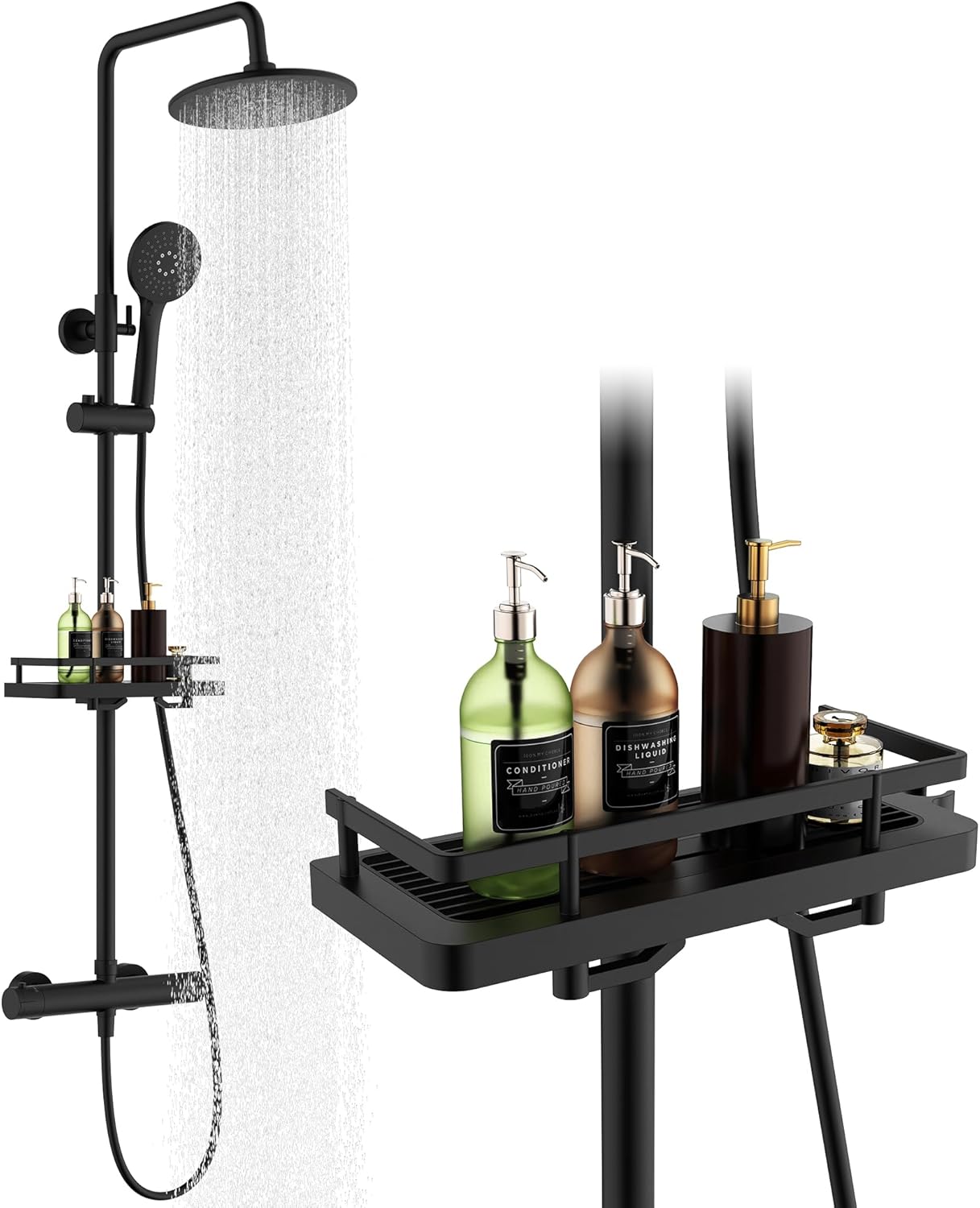 HOMELODY Shower System with Thermostat Black Shower Fitting Complete Set Round