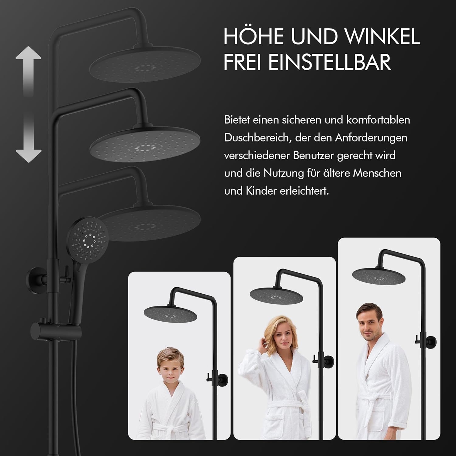 HOMELODY Shower System with Thermostat Black Shower Fitting Complete Set Round