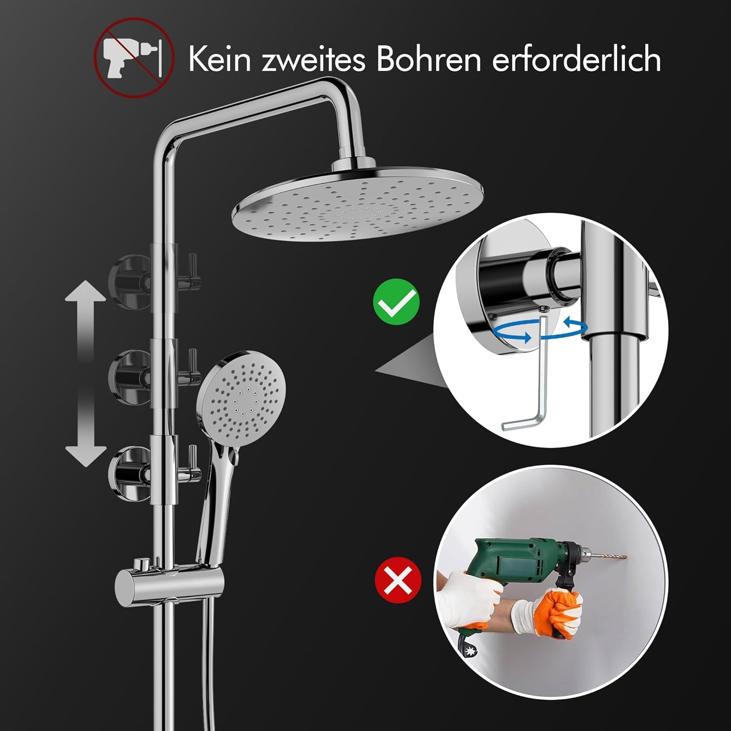 HOMELODY Shower System with Thermostat Chrome Shower Fitting Complete Set Round