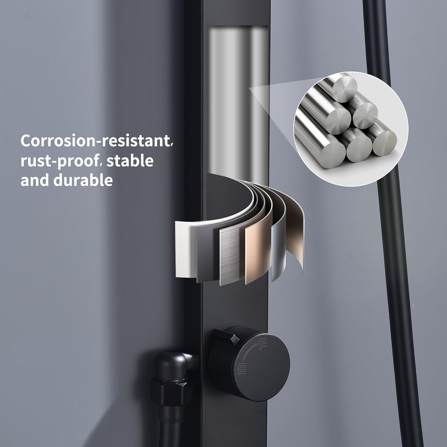 HOMELODY Rain Shower System without Fittings, Black Hand Shower with 3 Functions, Large Square Shower Head, Rainforest Shower, Height Adjustable Shower Rail from 950-1180 mm