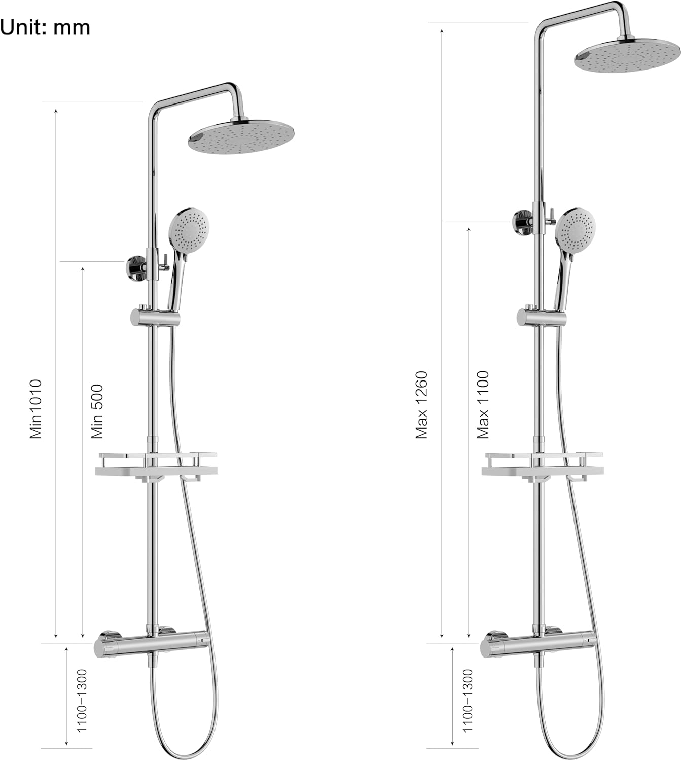 HOMELODY Shower System with Thermostat Chrome Shower Fitting Complete Set Round