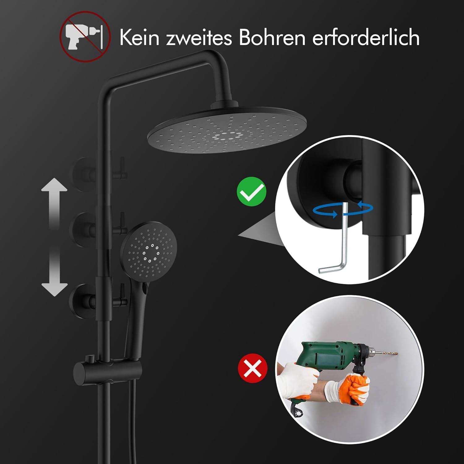 HOMELODY Shower System with Thermostat Black Shower Fitting Complete Set Round