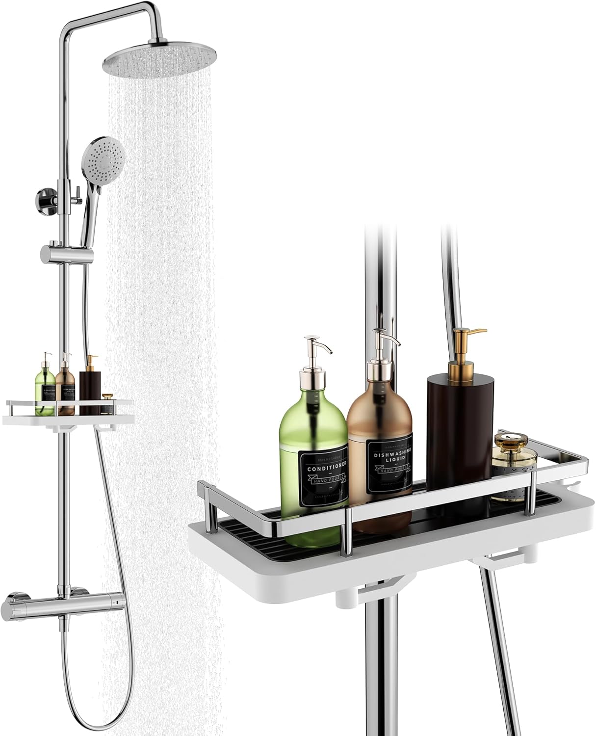 HOMELODY Shower System with Thermostat Chrome Shower Fitting Complete Set Round