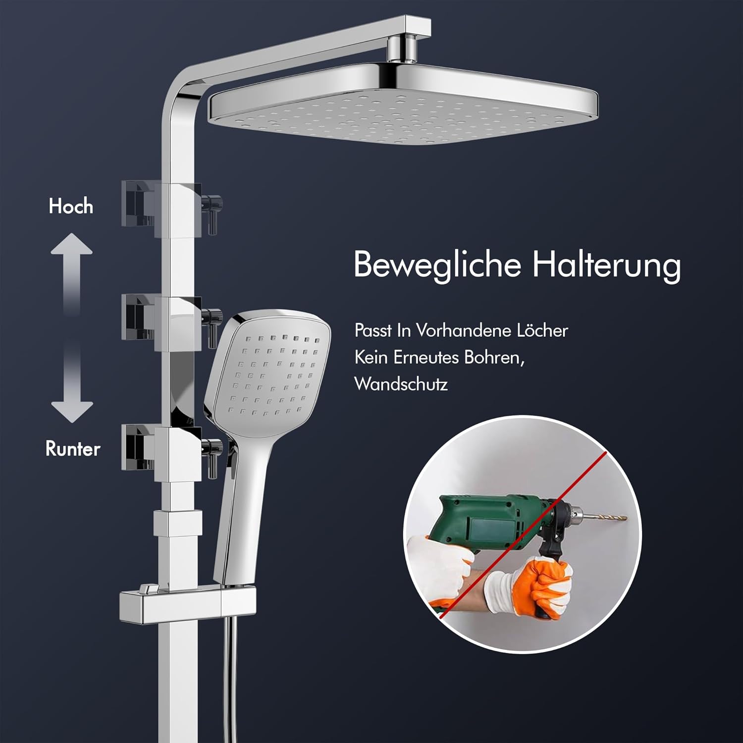 HOMELODY Shower System with Thermostat Chrome Shower Fitting Complete Set