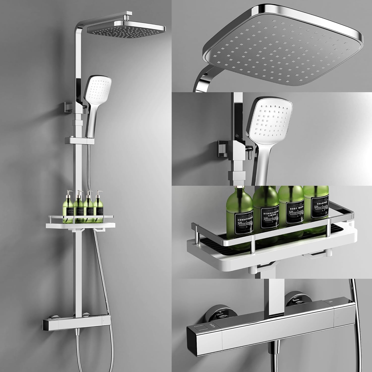 HOMELODY Shower System with Thermostat Chrome Shower Fitting Complete Set