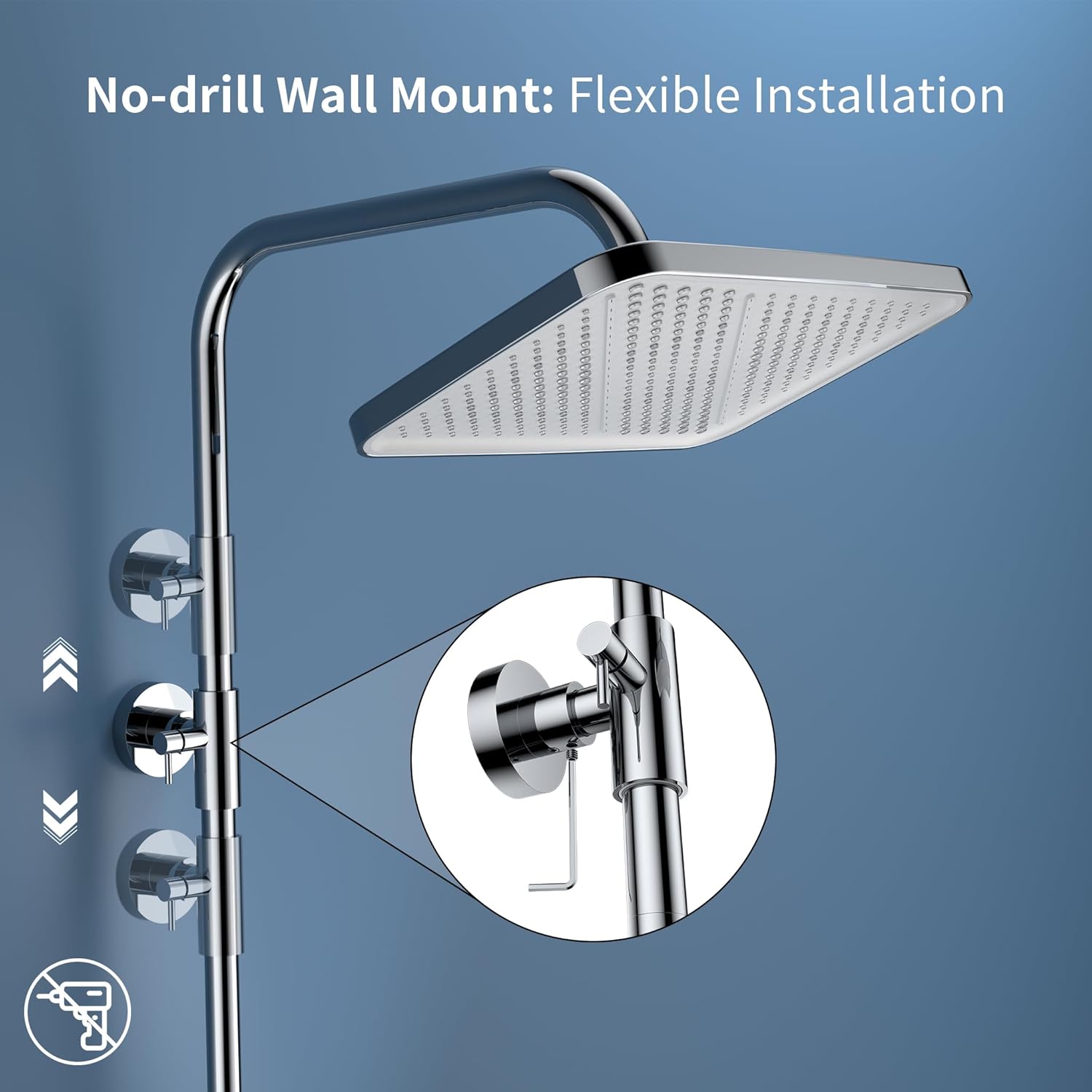 HOMELODY Shower System with Thermostat and Glass Shelf Chrome - Shower Fitting Complete Set with 30 cm, Hand Shower 3 Jet Types and Lower Spout