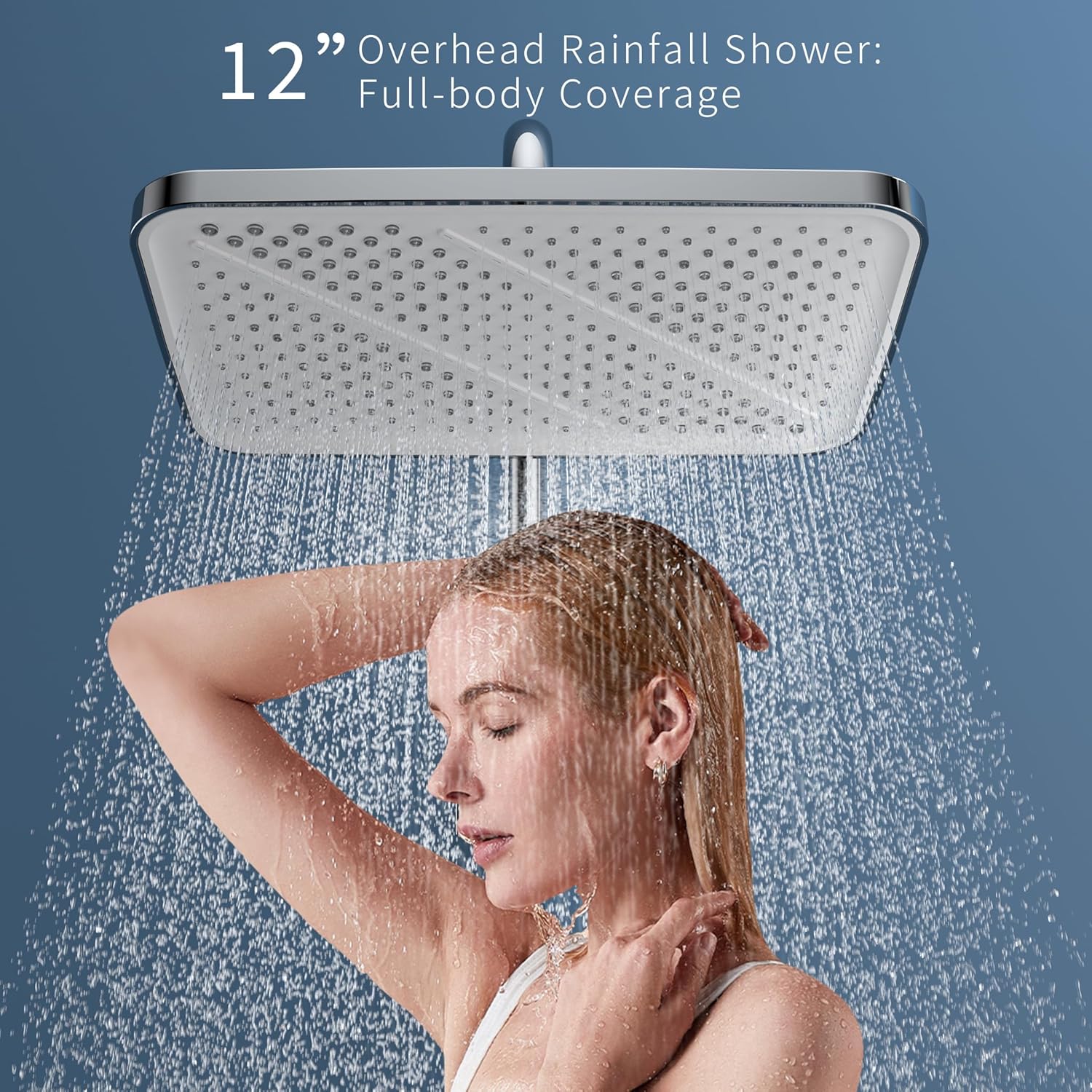 HOMELODY Shower System with Thermostat and Glass Shelf Chrome - Shower Fitting Complete Set with 30 cm, Hand Shower 3 Jet Types and Lower Spout