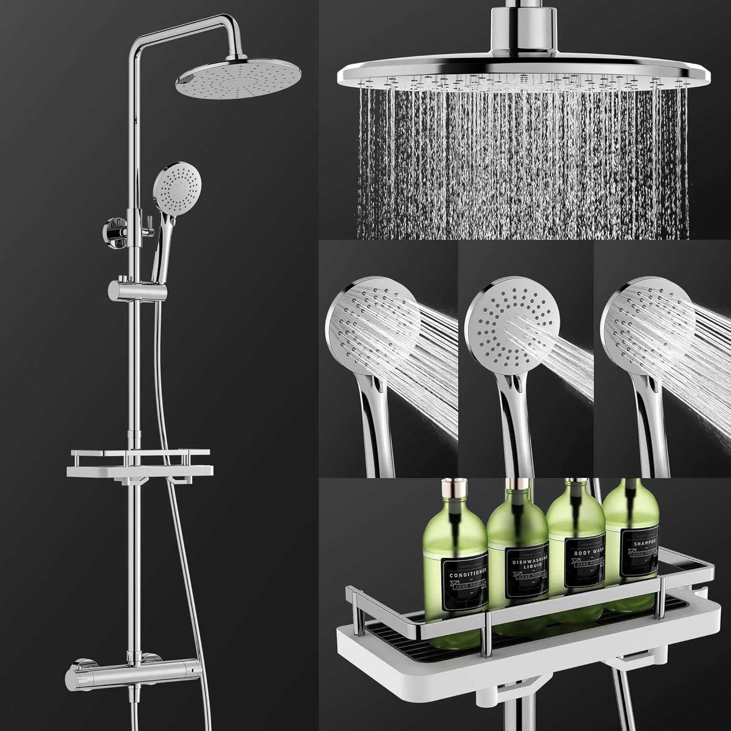 HOMELODY Shower System with Thermostat Chrome Shower Fitting Complete Set Round