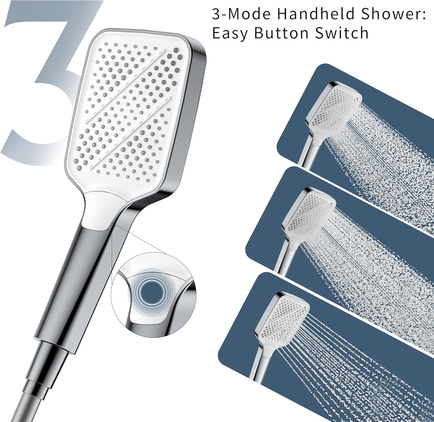 HOMELODY Shower System with Thermostat and Glass Shelf Chrome - Shower Fitting Complete Set with 30 cm, Hand Shower 3 Jet Types and Lower Spout