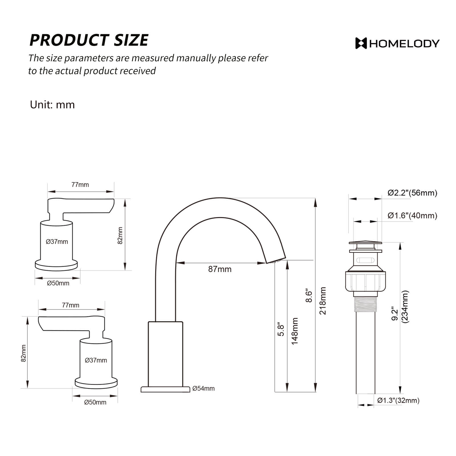 Homelody 3 Hole 8 Inch Widespread Faucet for Bathroom Sink with Pop-up Drain and Supply Lines