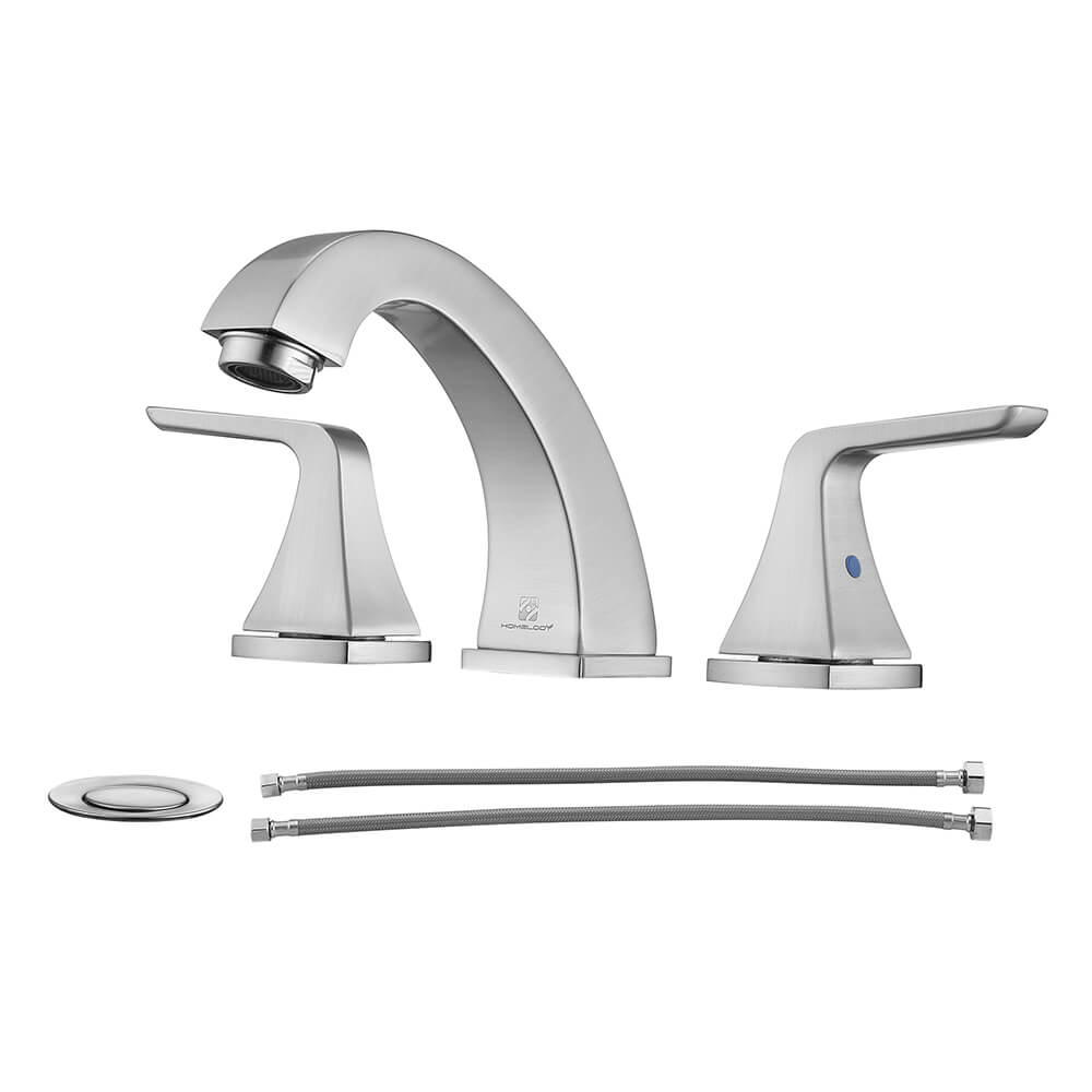 HOMELODY 8 Inch Lead-free Lavatory Faucet with Pop Up Drain and Supply Hose