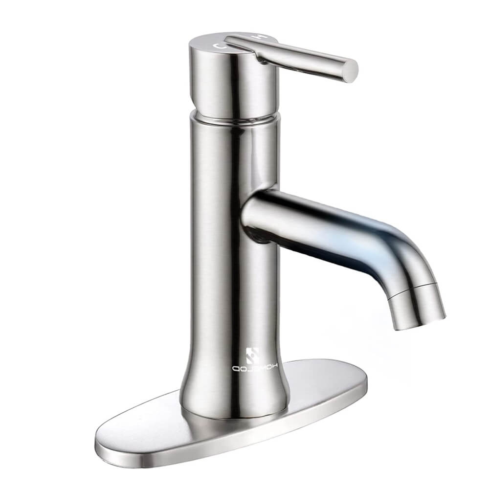 Deck Mount 304 Stainless Steel Bathroom Faucet Single Handle 1 Hole or 3 Hole Lavatory Faucet Brushed Nickel HOMELODY