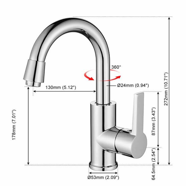 360 ° Swivel Chrome Single Lever Faucet for Kitchen or Bathroom Homelody - Homelody