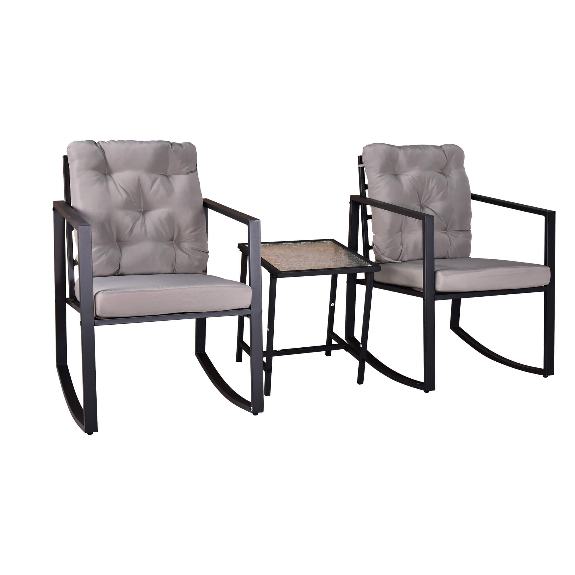 3 Pieces Patio Set Outdoor Patio Furniture Sets with Coffee Table for Yard and Bistro (Gray)