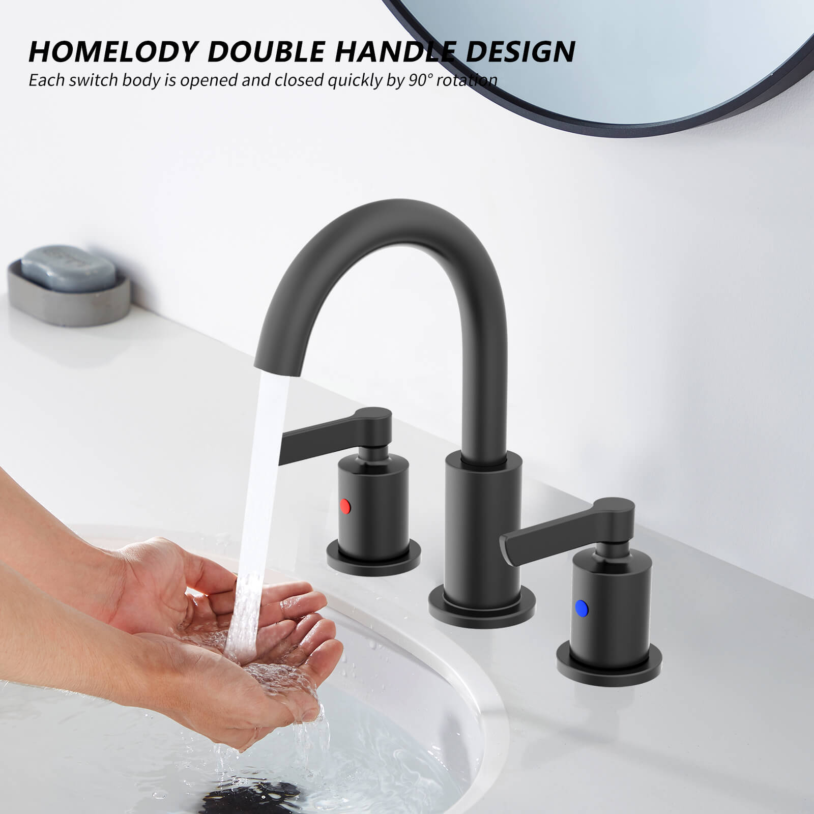 Homelody 3 Hole 8 Inch Widespread Faucet for Bathroom Sink with Pop-up Drain and Supply Lines