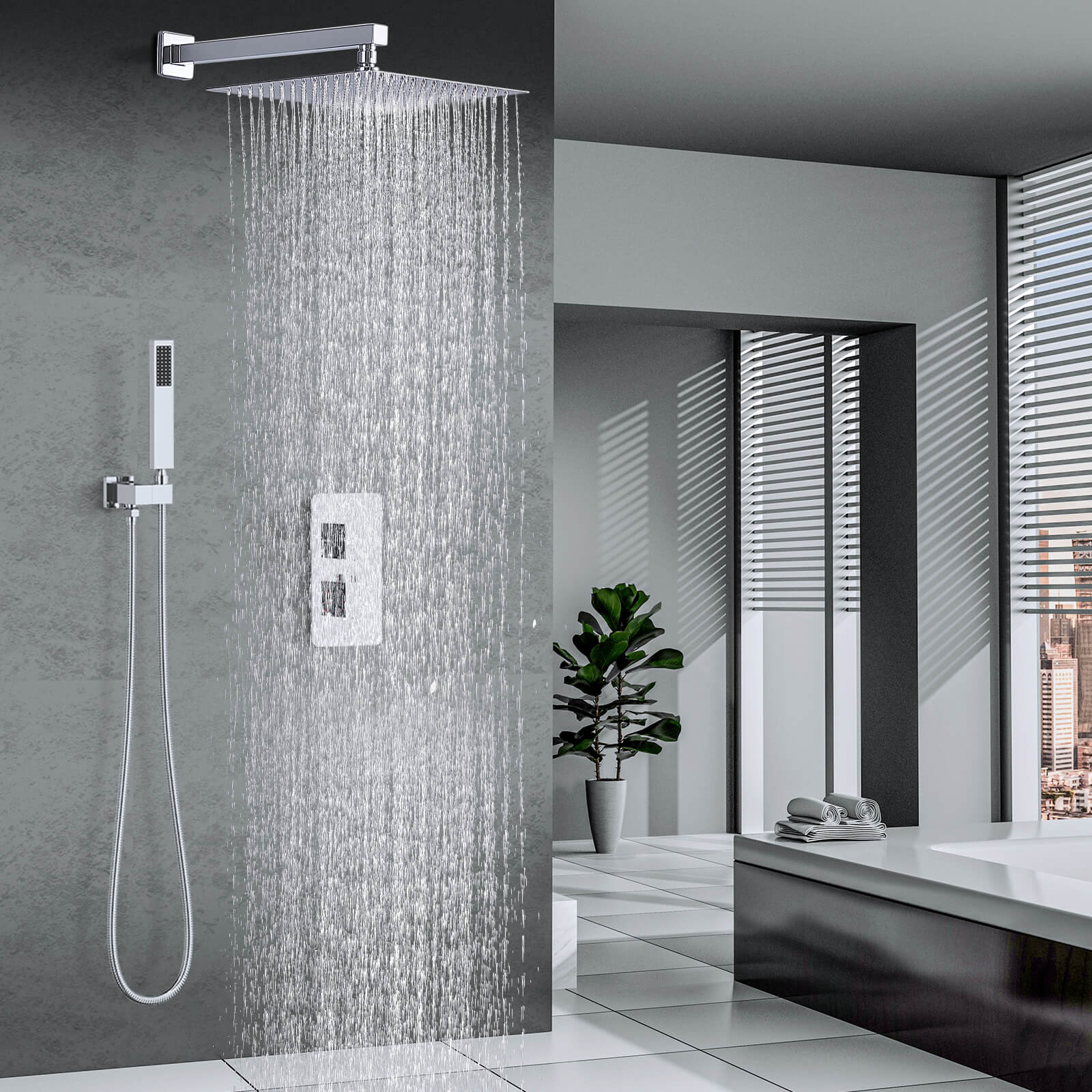 HOMELODY Thermostatic Rain Shower System Square Anti-Scald Recessed Shower Set