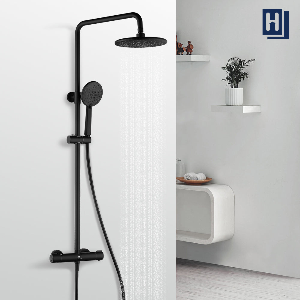 black thermostatic rain shower column