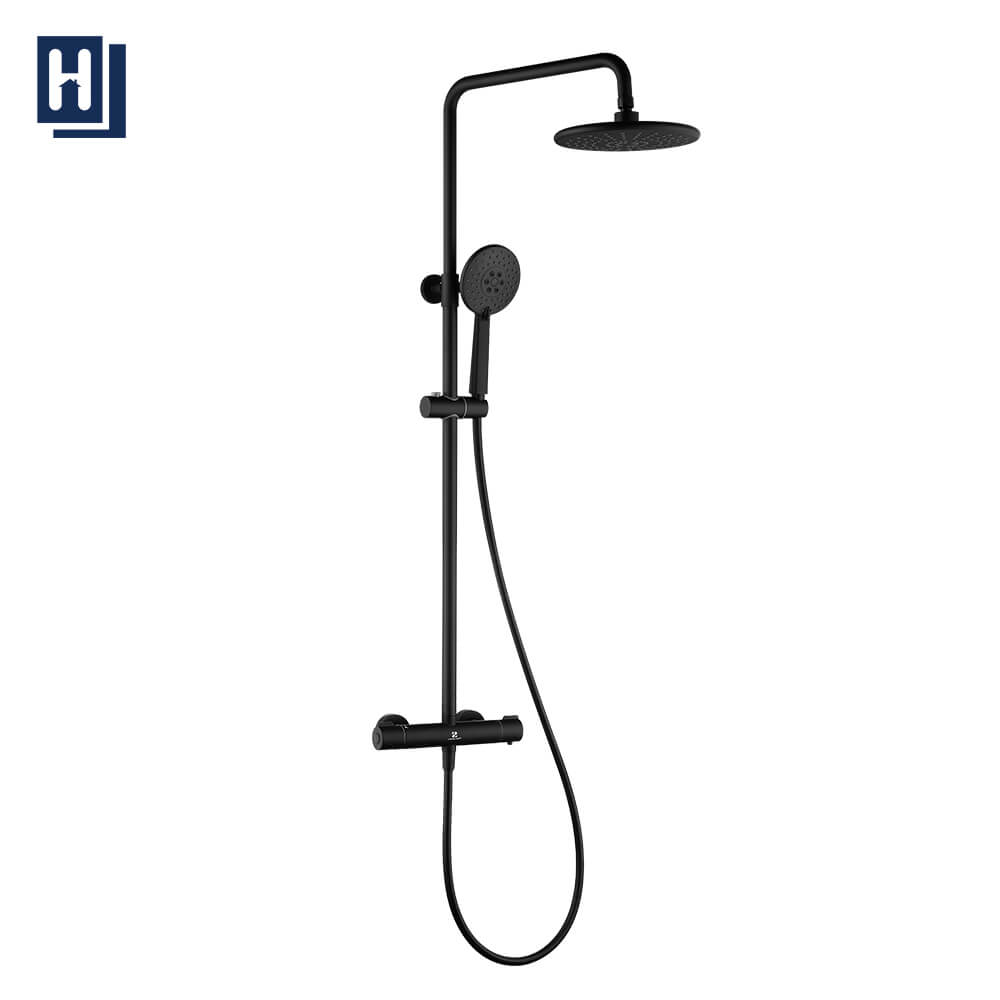 black thermostatic rain shower column