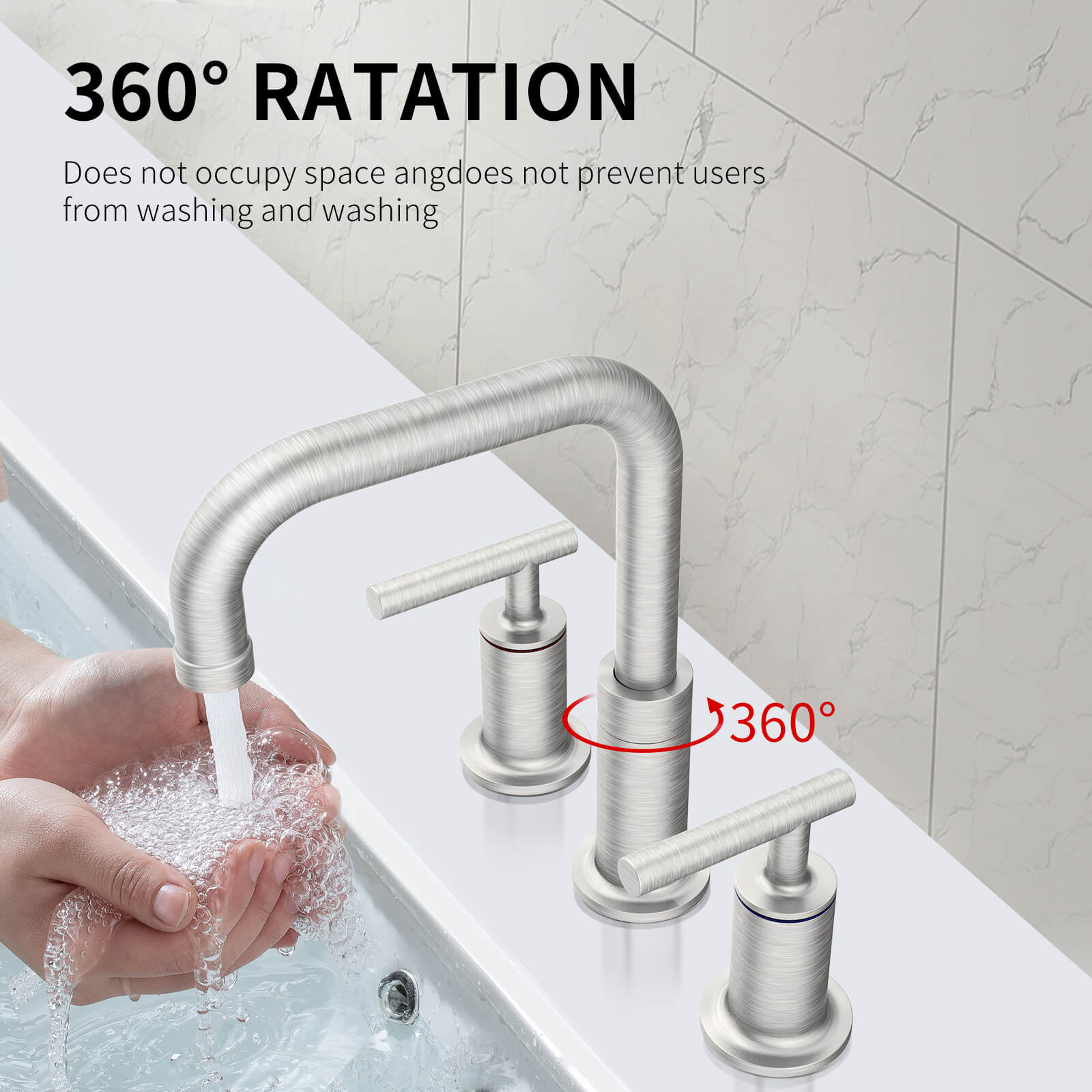 360 Degree Swivel Spout 2 Handles 8 Inch HOMELODY Bathroom Faucet with Pop Up Drain