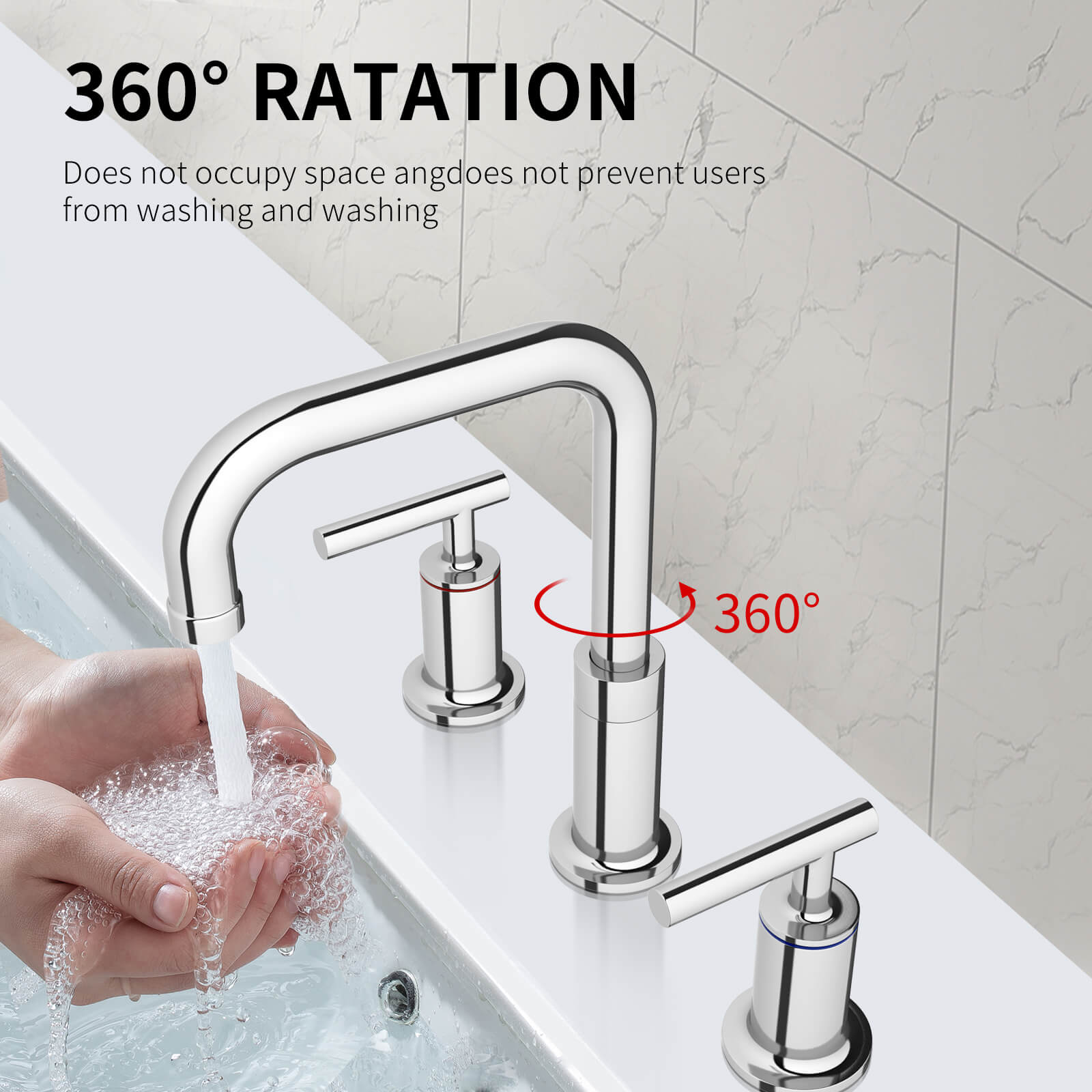 360 Degree Swivel Spout 2 Handles 8 Inch HOMELODY Bathroom Faucet with Pop Up Drain