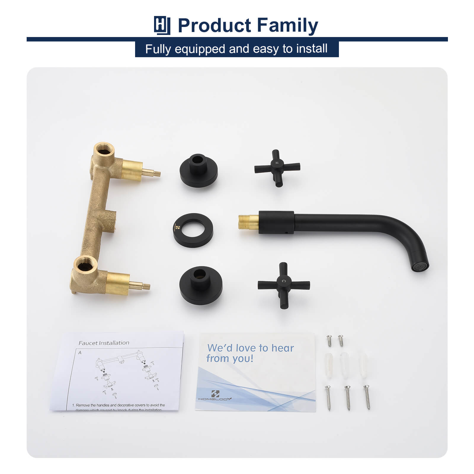 HOMELODY wall-mounted two-handle bathroom faucet (with valve)