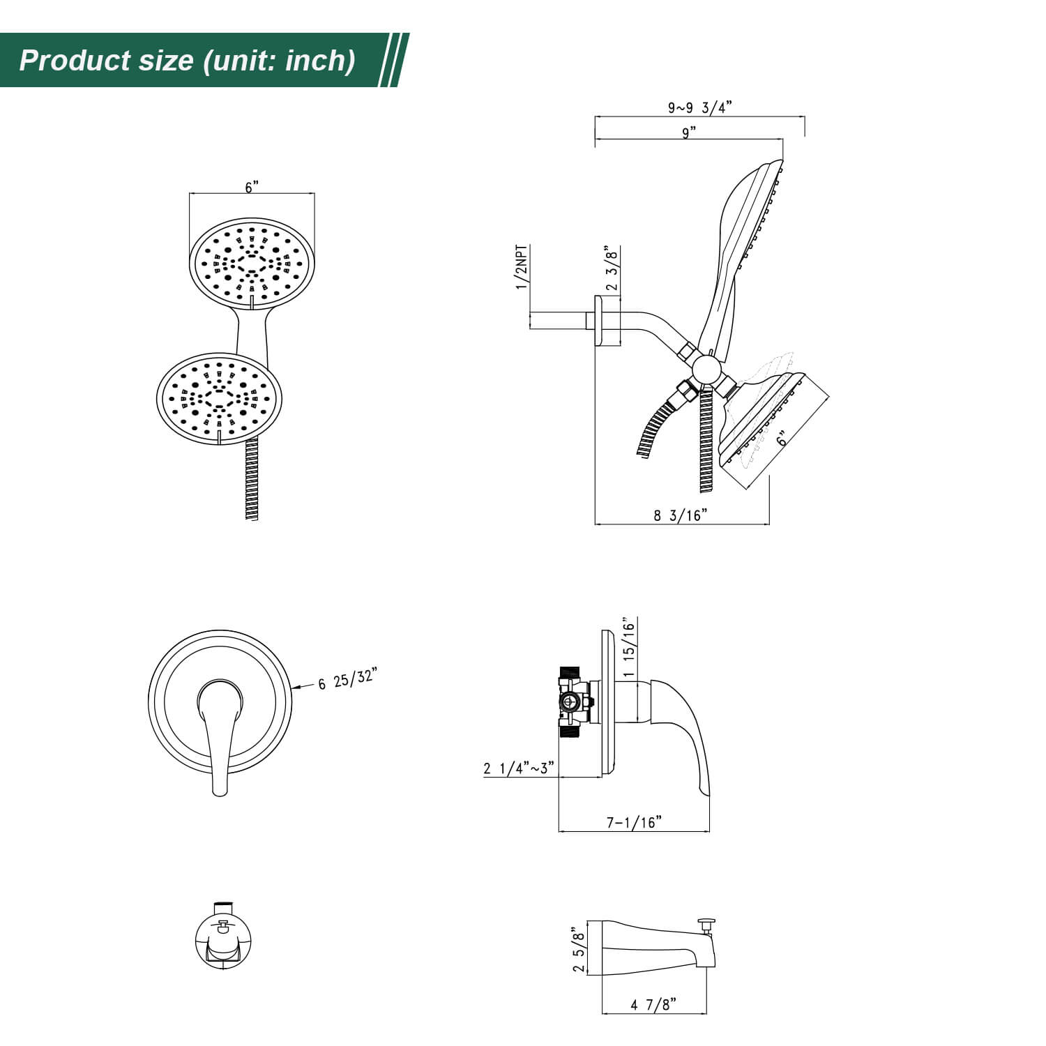 AIHOM Dual Shower Head Faucet Shower Trim Kit(Valve Included)