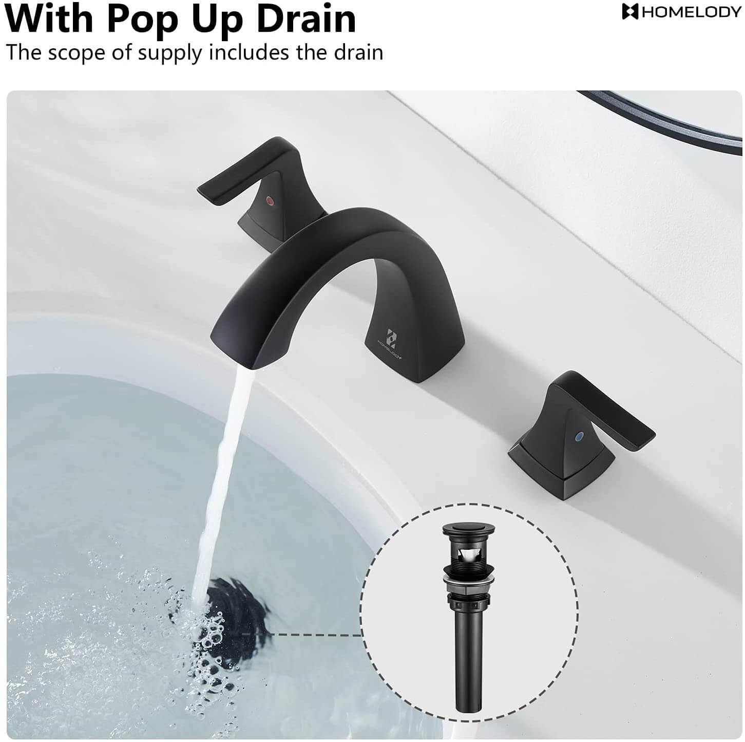 HOMELODY Matte Black Bathroom Faucet for 3 Hole - Homelody