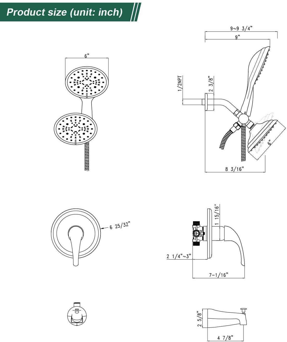 Black Dual Shower Head Faucet