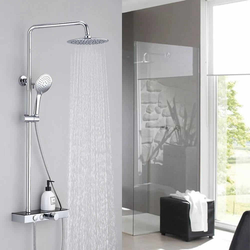 HOMELODY Chrome Bathroom Shower Mixer Set with Shelf - Homelody