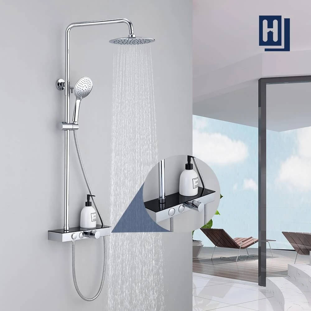HOMELODY Chrome Bathroom Shower Mixer Set with Shelf - Homelody