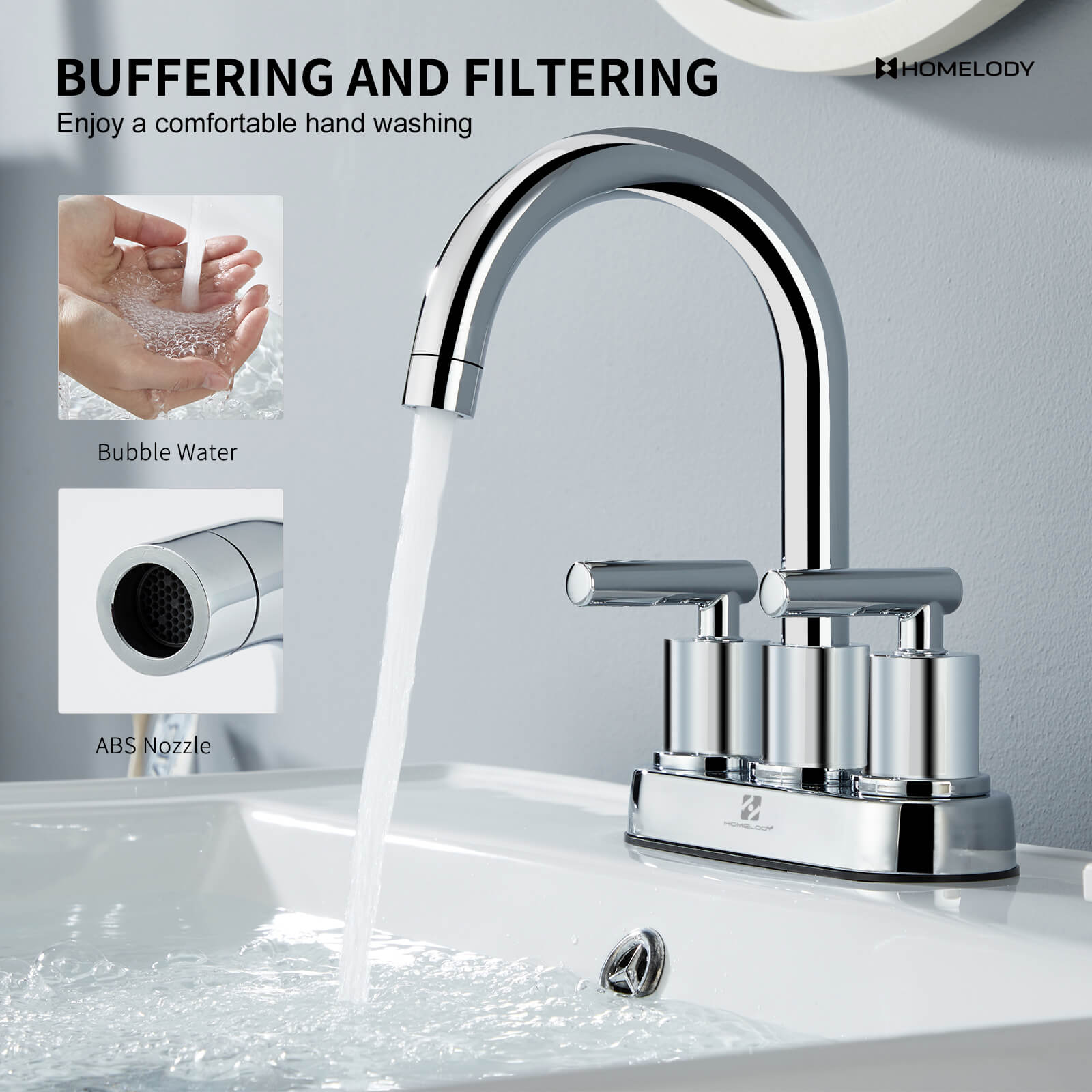 HOMELODY 2 Handles Bathroom Faucet with Pop-up Drain Assembly