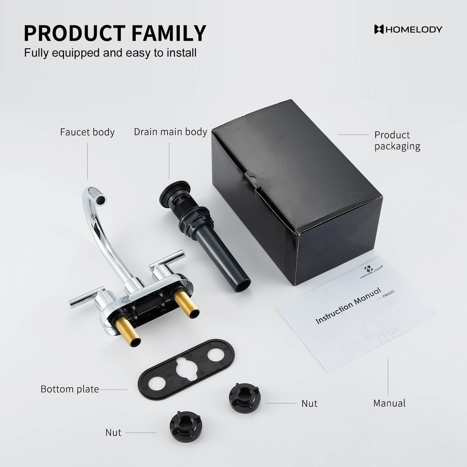 HOMELODY 2 Handles Bathroom Faucet with Pop-up Drain Assembly