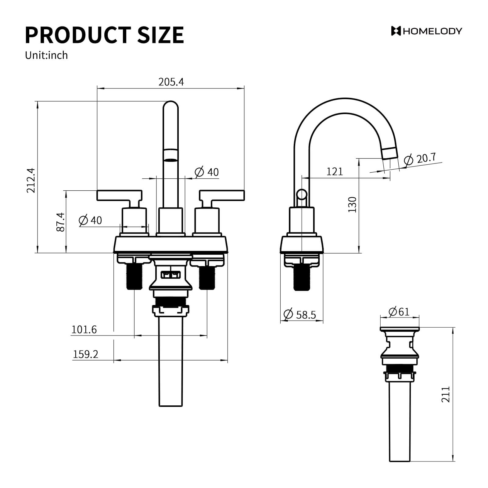 HOMELODY 2 Handles Bathroom Faucet with Pop-up Drain Assembly