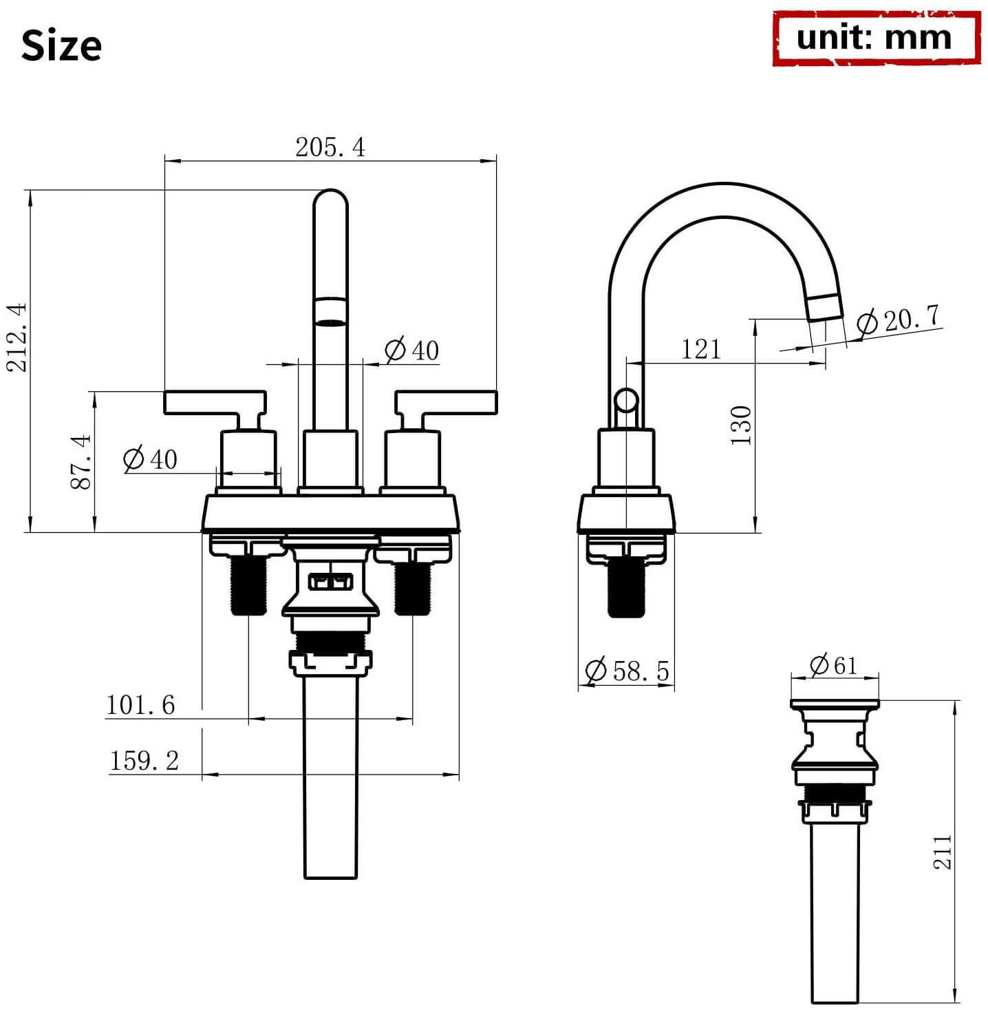 Matte Black 2 Handles Bathroom Faucet
