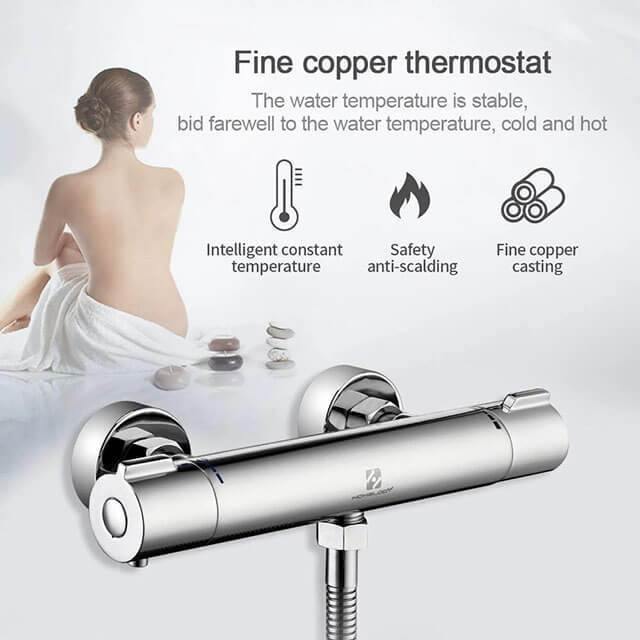 Anti-scald wall brass chrome thermostat shower faucet Homelody - Homelody