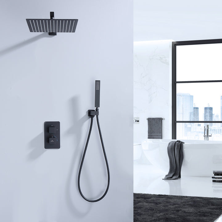 HOMELODY Black Thermostatic Rain Shower System Square Anti-Scald Recessed Shower Set