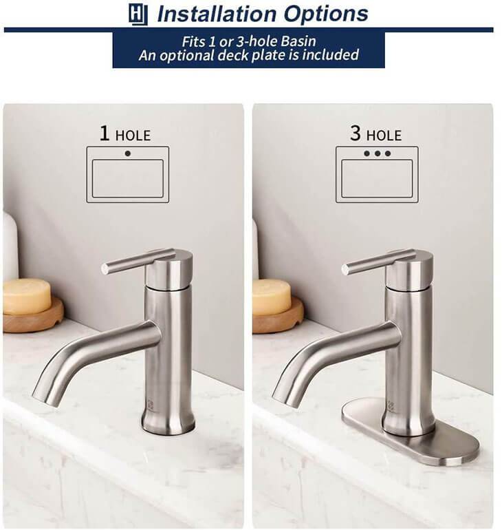 Deck Mount 304 Stainless Steel Bathroom Faucet Single Handle 1 Hole or 3 Hole Lavatory Faucet Brushed Nickel HOMELODY - Homelody