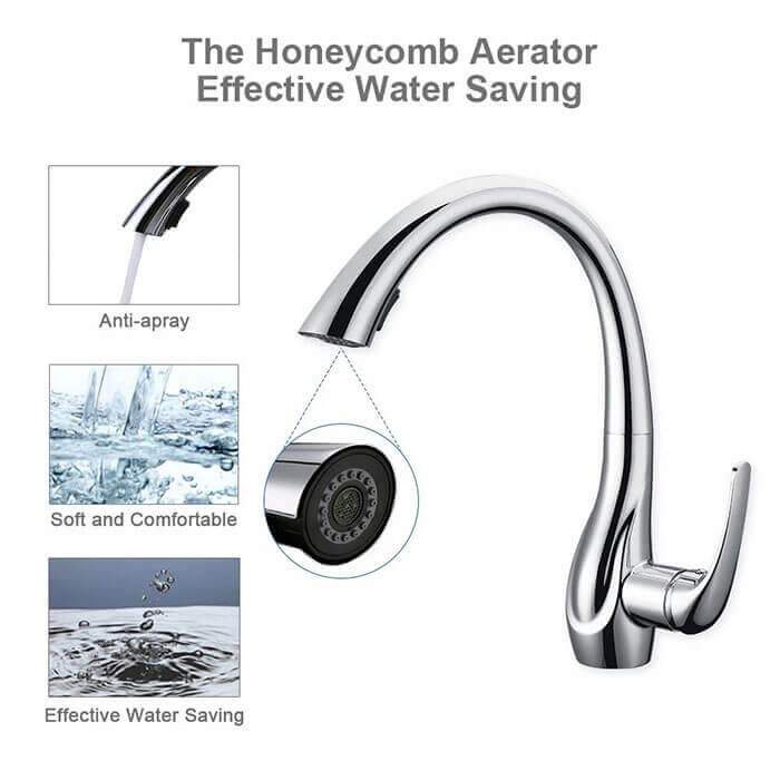 Homelody 2-Function Kitchen Faucet with 360° Swivel Spout and 2 Jets with Pull-Out Spray Head and Variable Flow - Homelody