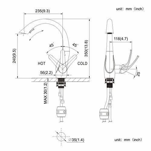 Homelody 2-Function Kitchen Faucet with 360° Swivel Spout and 2 Jets with Pull-Out Spray Head and Variable Flow - Homelody