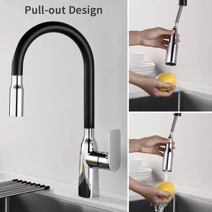 Homelody 360° Rotatable Kitchen Sink Mixer Tap Black with Shower - Homelody