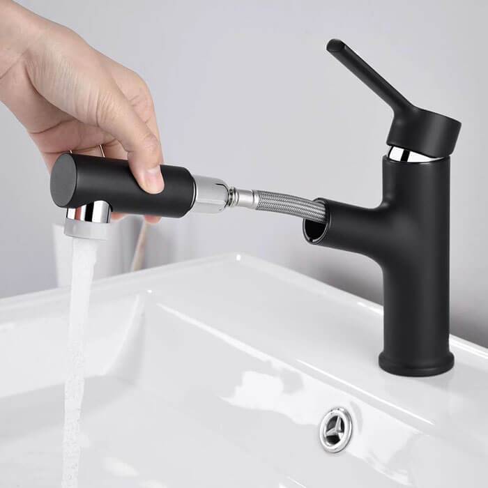Homelody Black Bathroom Tap with 2 Jet Types with Pull-Out Shower Mixer Tap Wash Basin Mixer Tap - Homelody