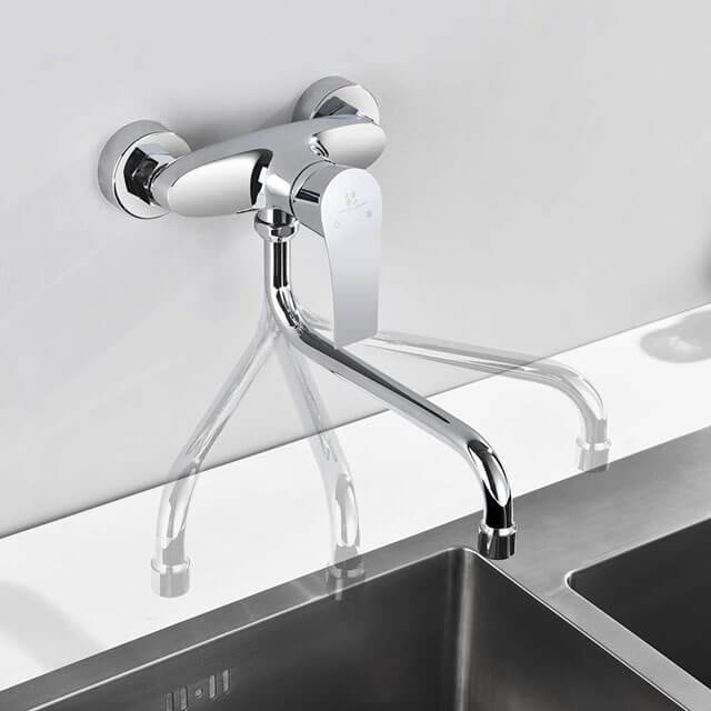 Homelody brass kitchen mixer Wall-mounted kitchen mixer for double sinks - Homelody
