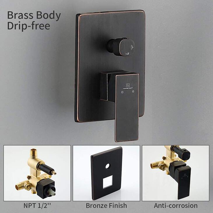 HOMELODY Bronze Shower Faucet Set (with Valve) Wall Mounted with High Pressure Rainfall Shower Head - Homelody