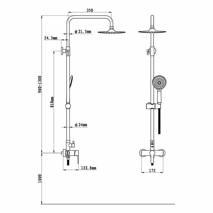 HOMELODY chrome Shower system with 3-jet hand shower Shower set - Homelody