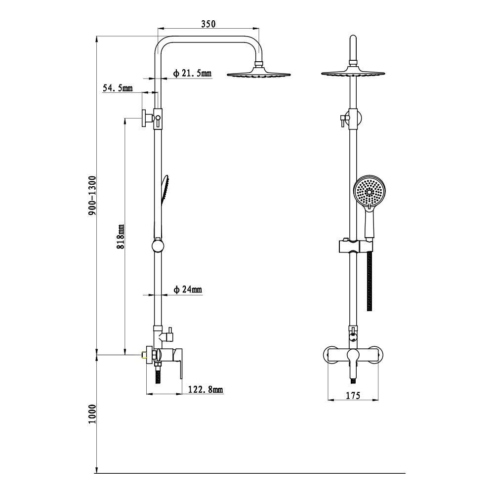 HOMELODY chrome Shower system with 3-jet hand shower Shower set - Homelody