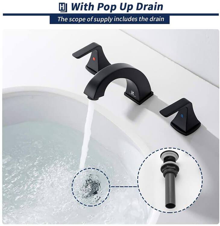 HOMELODY Matte Black 8 Inch Lead-free Lavatory Faucet with Pop Up Drain and Supply Hose - Homelody