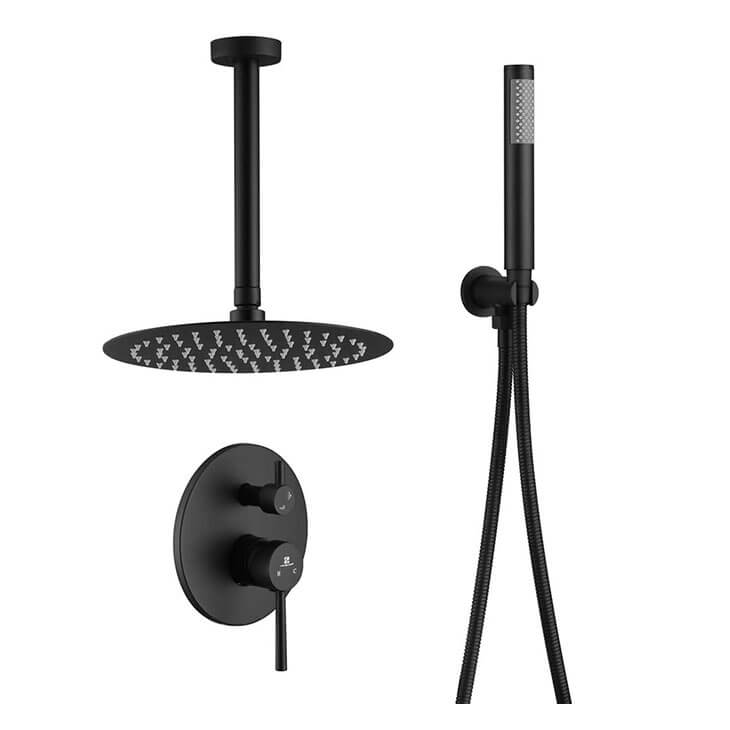 HOMELODY Matte Black Ceiling Mount Shower Faucet with Pressure Balancing Valve - Homelody